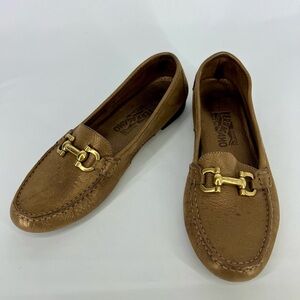 Salvatore Ferragamo Bronze leather Driving Loafers Size 8